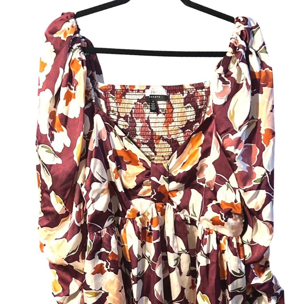 Elegance Eloquii Elements Floral Print Puff Sleeve Smocked Dress Plus Size 20 - Picture 2 of 7